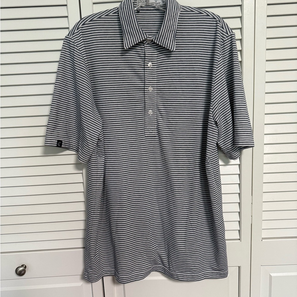 Criquet EUC Men's Striped Polo Shirt - Navy and White - pocketless